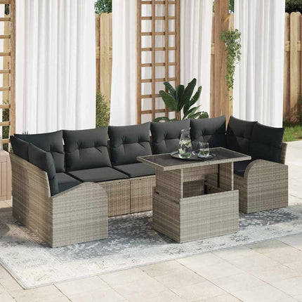 Trädgårdsoffset med kudde med lagring 8 pcs Ljusgrå Poly Rattan