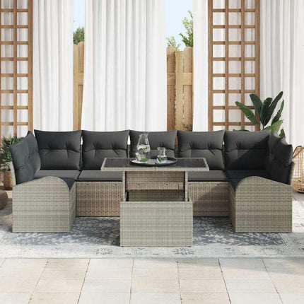 Trädgårdsoffset med kudde med lagring 8 pcs Ljusgrå Poly Rattan