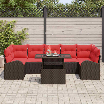 Trädgårdsoffset med kudde med lagring 8 pcs Brun Poly Rattan
