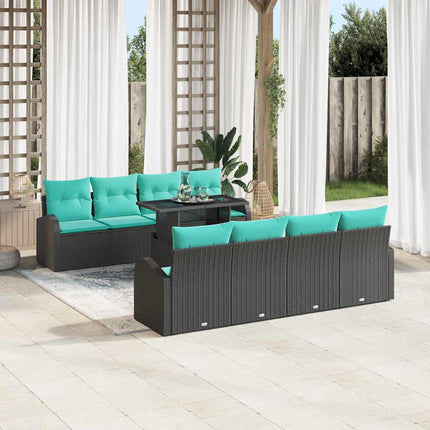 Trädgårdsoffset 9 st Svart Poly Rattan