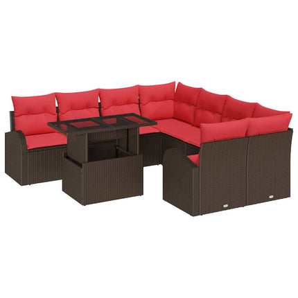 Trädgårdsoffset med kudde med lagring 9 pcs Brun Poly Rattan