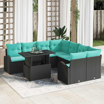 Trädgårdsoffset 9 st Svart Poly Rattan