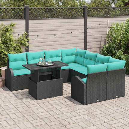 Trädgårdsoffset 9 st Svart Poly Rattan