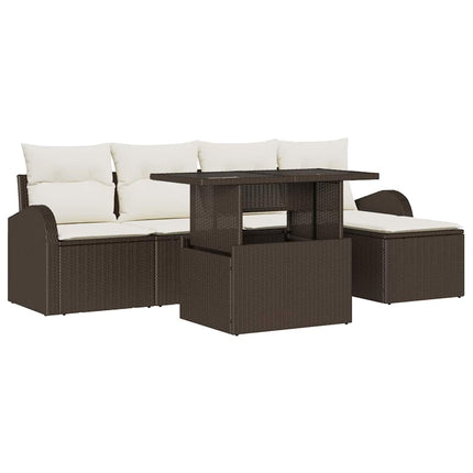 Trädgårdsoffset med kudde med lagring 6 pcs Brun Poly rattan