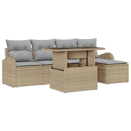 Trädgårdsoffset med kudde med lagring 6 pcs Beige Poly rattan