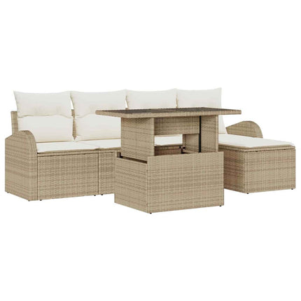 Trädgårdsoffset med kudde med lagring 6 pcs Beige Poly rattan