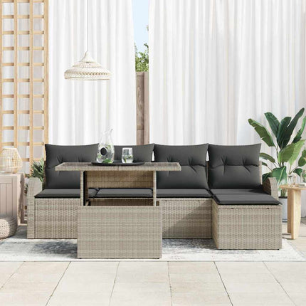Trädgårdsoffset med kudde med lagring 6 pcs Ljusgrå Poly rattan