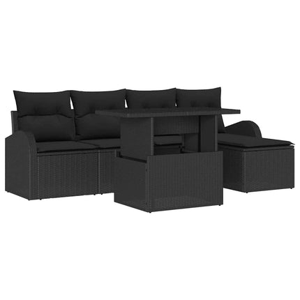 Trädgårdsoffset med kudde med lagring 6 pcs Svart Poly rattan