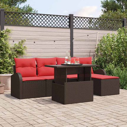 Trädgårdsoffset med kudde med lagring 6 pcs Brun Poly rattan