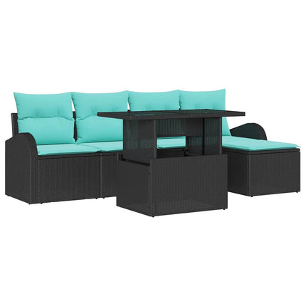 Trädgårdsoffset 6 st Svart Poly rattan