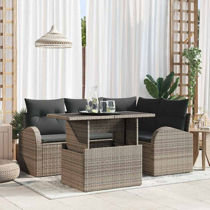 Trädgårdsoffset med kudde med lagring 5 pcs Grå Poly rattan