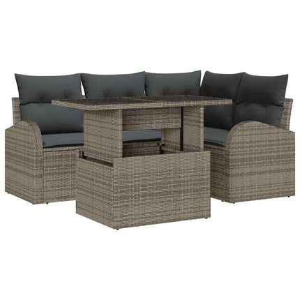 Trädgårdsoffset med kudde med lagring 5 pcs Grå Poly rattan