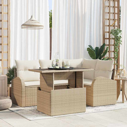 Trädgårdsoffset med kudde med lagring 5 pcs Beige Poly rattan