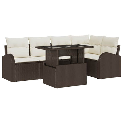 Trädgårdsoffset med kudde med lagring 6 pcs Brun Poly rattan