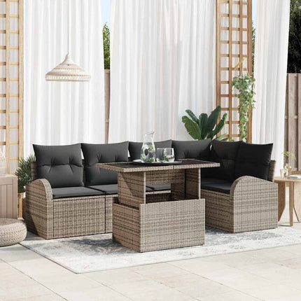 Trädgårdsoffset med kudde med lagring 6 pcs Grå Poly rattan