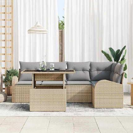 Trädgårdsoffset med kudde med lagring 6 pcs Beige Poly rattan