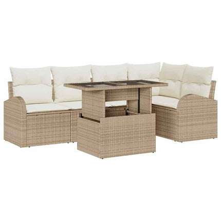 Trädgårdsoffset med kudde med lagring 6 pcs Beige Poly rattan