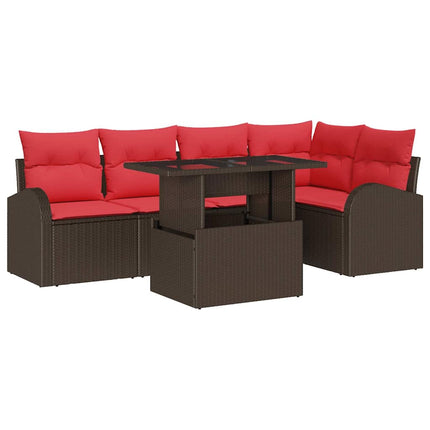 Trädgårdsoffset med kudde med lagring 6 pcs Brun Poly rattan