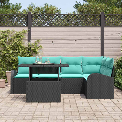Trädgårdsoffset 6 st 5-Antal sittplatser Svart Poly rattan