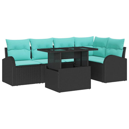 Trädgårdsoffset 6 st 5-Antal sittplatser Svart Poly rattan