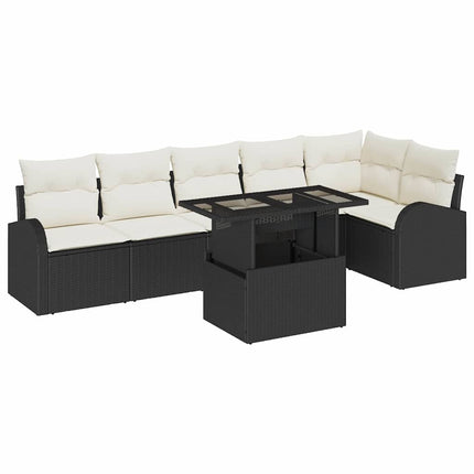 Trädgårdsoffset med kudde med lagring 7 pcs Svart Poly rattan