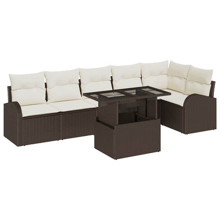 Trädgårdsoffset med kudde med lagring 7 pcs Brun Poly rattan
