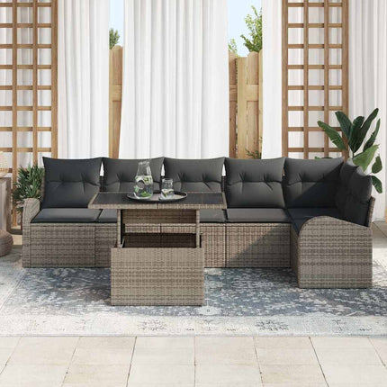 Trädgårdsoffset med kudde med lagring 7 pcs Grå Poly rattan