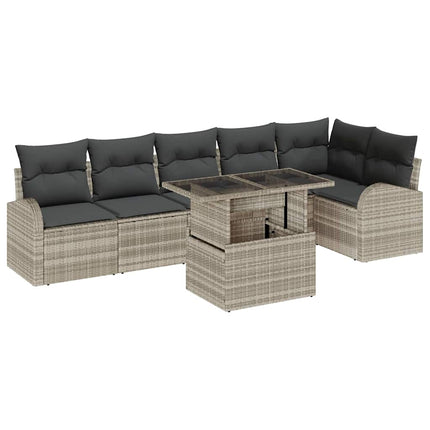 Trädgårdsoffset med kudde med lagring 7 pcs Ljusgrå Poly rattan