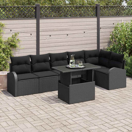 Trädgårdsoffset med kudde med lagring 7 pcs Svart Poly rattan