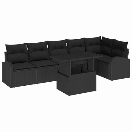 Trädgårdsoffset 7 st 6-Antal sittplatser Svart Poly rattan