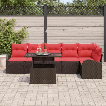Trädgårdsoffset med kudde med lagring 7 pcs Brun Poly rattan