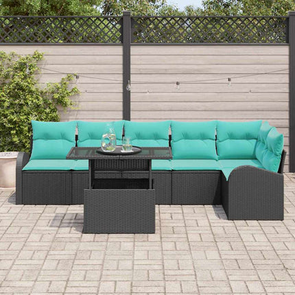Trädgårdsoffset 7 st Svart Poly rattan