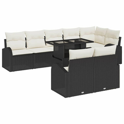 Trädgårdsoffset med lagring 9 pcs Svart Poly rattan