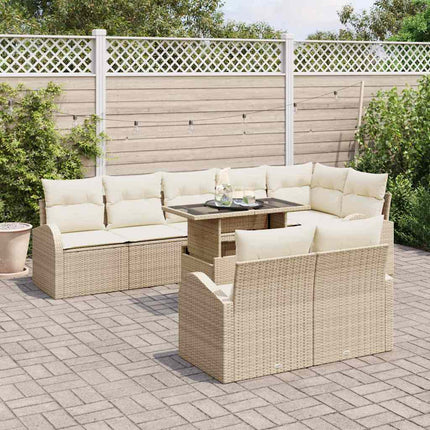 Trädgårdsoffset med kudde med lagring 9 pcs Beige Poly rattan