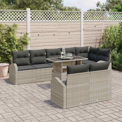 Trädgårdsoffset med lagring 9 pcs Ljusgrå Poly rattan