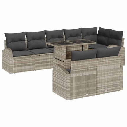 Trädgårdsoffset med lagring 9 pcs Ljusgrå Poly rattan