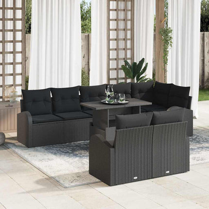 Trädgårdsoffset med kudde med lagring 9 pcs Svart Poly rattan
