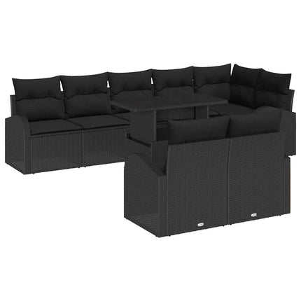 Trädgårdsoffset med kudde med lagring 9 pcs Svart Poly rattan