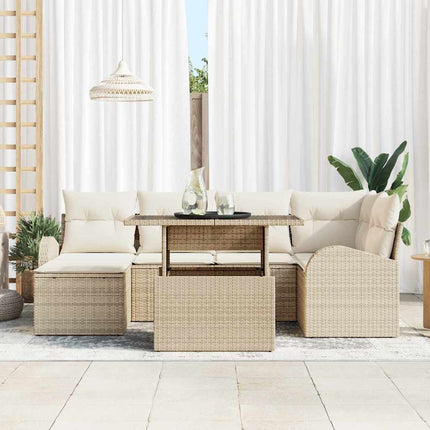 Trädgårdsoffset med lagring 7 pcs Beige Poly rattan