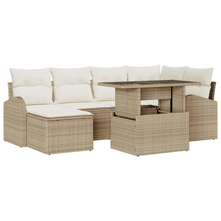 Trädgårdsoffset 7 st Beige Poly rattan