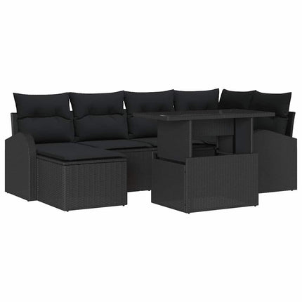 Trädgårdsoffset med lagring 7 pcs Svart Poly rattan