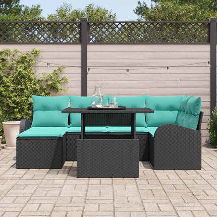 Trädgårdsoffset med lagring 7 pcs Svart Poly rattan