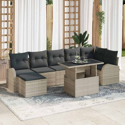 Trädgårdsoffset med kudde med lagring 8 pcs Ljusgrå Poly rattan