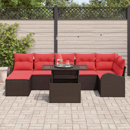 Trädgårdsoffset med kudde med lagring 8 pcs Brun Poly rattan