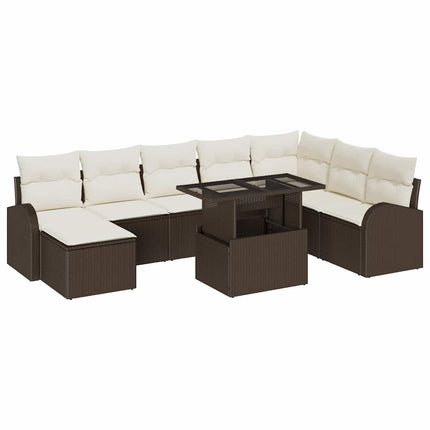 Trädgårdsoffset med lagring 9 pcs Brun Poly rattan