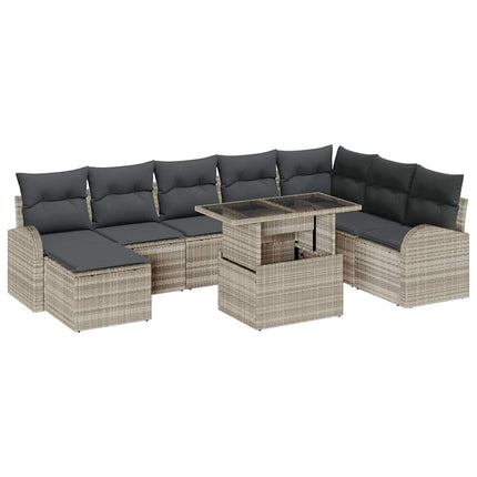 Trädgårdsoffset med lagring 9 pcs Ljusgrå Poly rattan