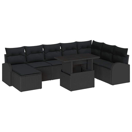 Trädgårdsoffset 9 st Svart Poly rattan
