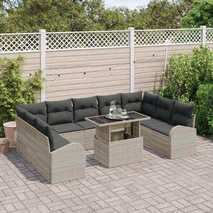 Trädgårdsoffset 10 st Ljusgrå Poly rattan