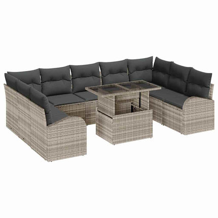 Trädgårdsoffset med kudde 10 pcs Ljusgrå Poly rattan
