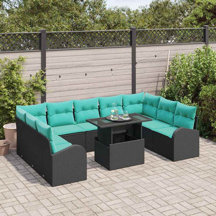 Trädgårdsoffset med lagring 10 pcs Svart Poly rattan